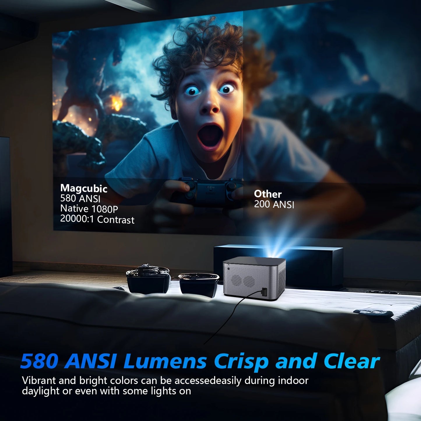 Portable Projector 580ANSI Auto Focus Projector Android 11 4K 1080P Wifi6 Voice Control Allwinner H713 BT5.0 Home Cinema HY350 Pro