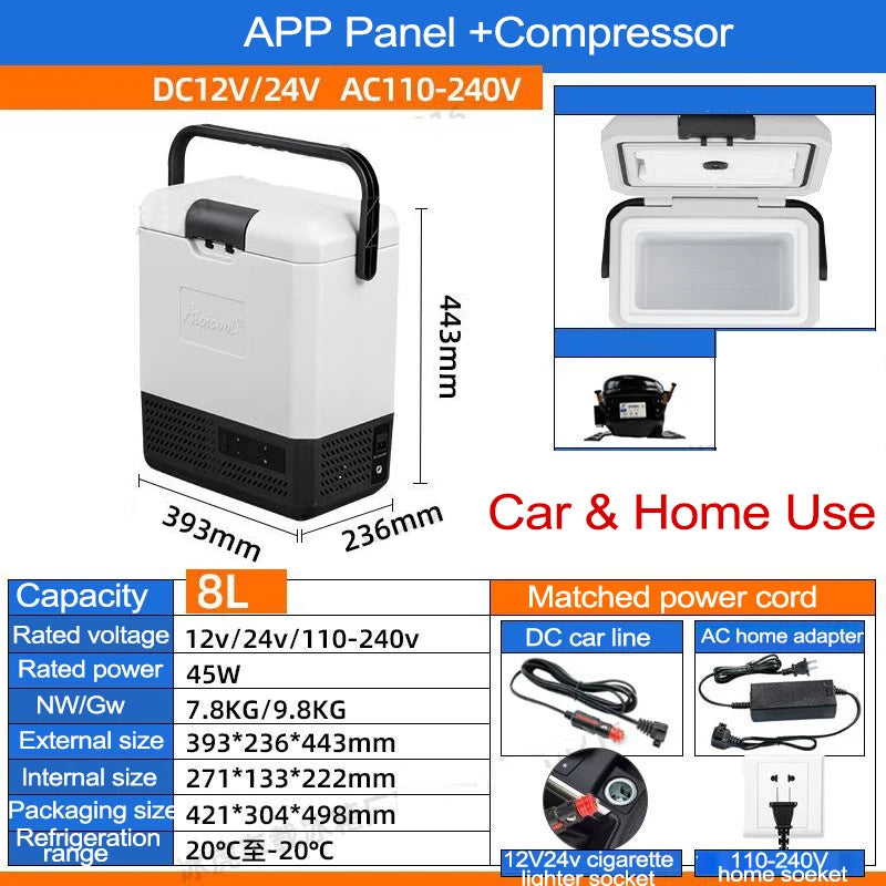 8L Mini Car Refrigerator 12V/24V Portable Refrigerator 110V/220V Freezer Cooler Car Home Vehicle Truck Camping Fridge P8