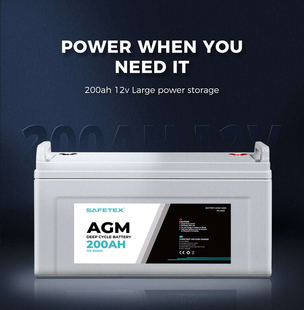 Safetex 12V 200Ah AGM Deep Cycle Battery Marine Portable Sealed Power Camping
