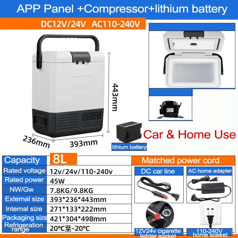 8L Mini Car Refrigerator 12V/24V Portable Refrigerator 110V/220V Freezer Cooler Car Home Vehicle Truck Camping Fridge P8